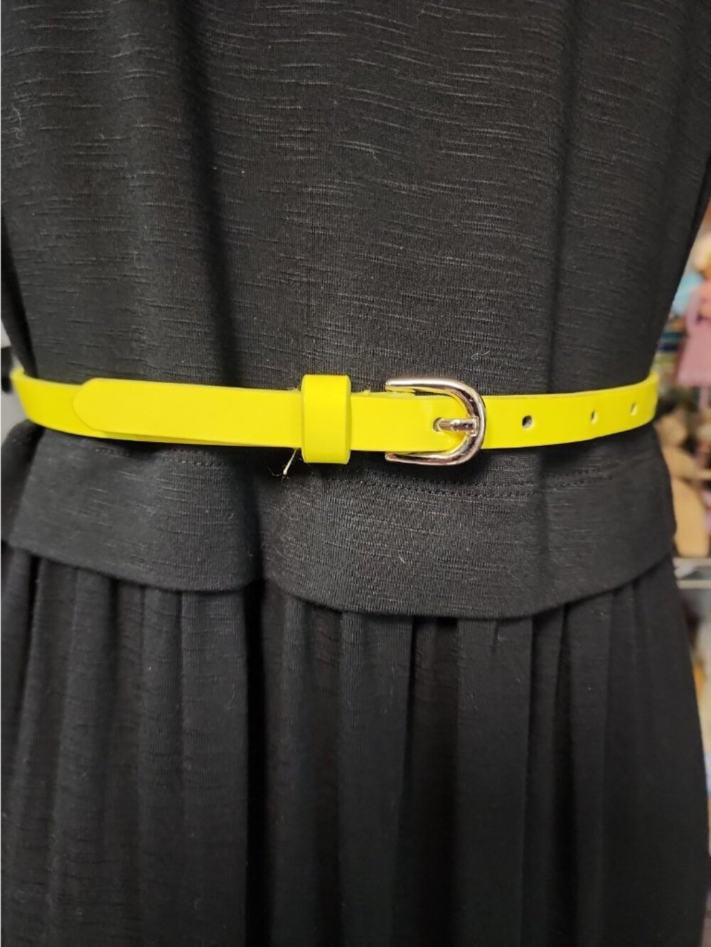 Skinny 1/2" Yellow Belt Silver-tone Buckle Women's Fit 25-31"